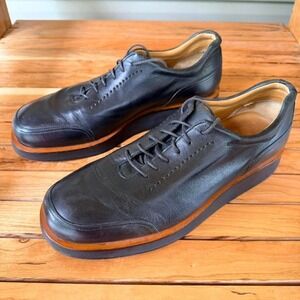 Vintage Bally Rutger Chunky Platform Oxfords Black Leather Mens 8.5/9.5 Luxury